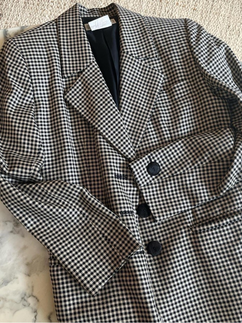 Saint Laurent Black & Cream Houndstooth Women's Blazer - Picture 2 of 4